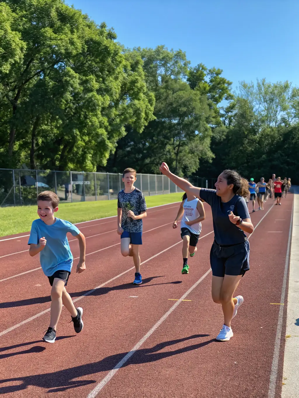 Students participating in a track and field event, highlighting speed, agility, and endurance.