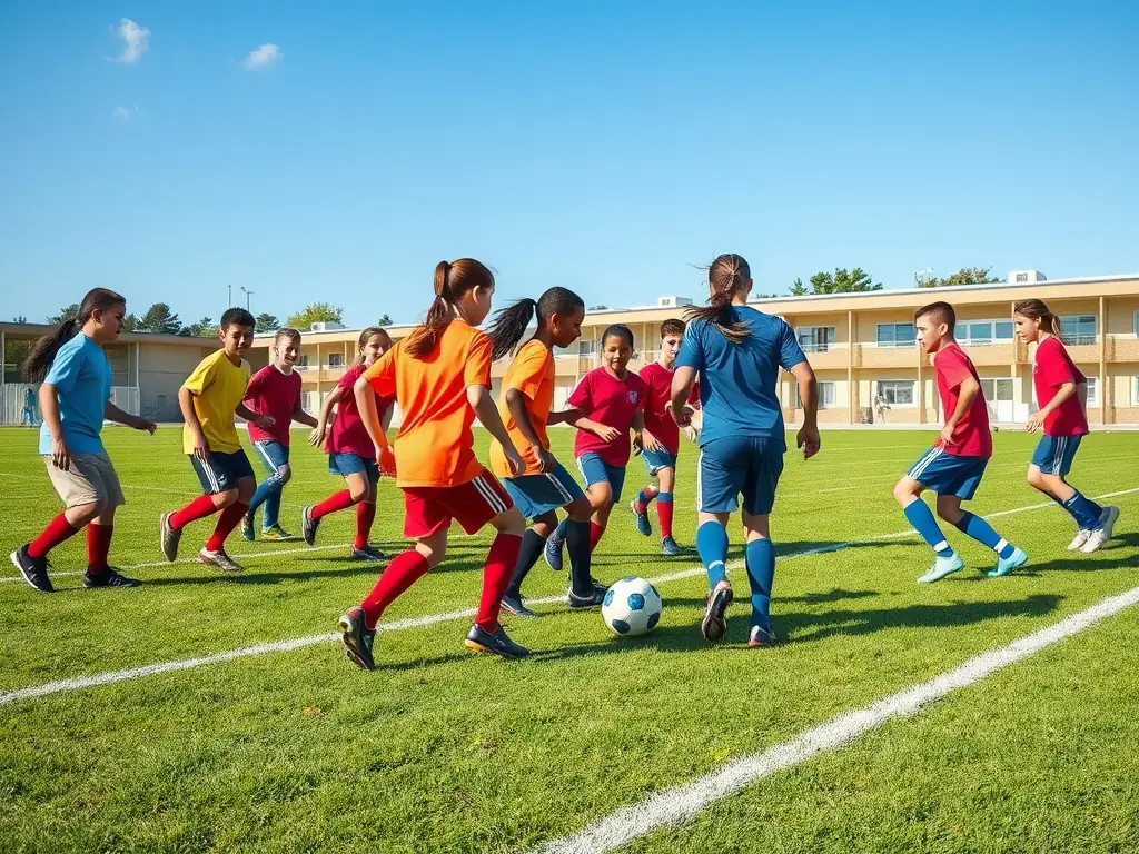 A cheerful image of students playing football, highlighting the fun and camaraderie of the sport.